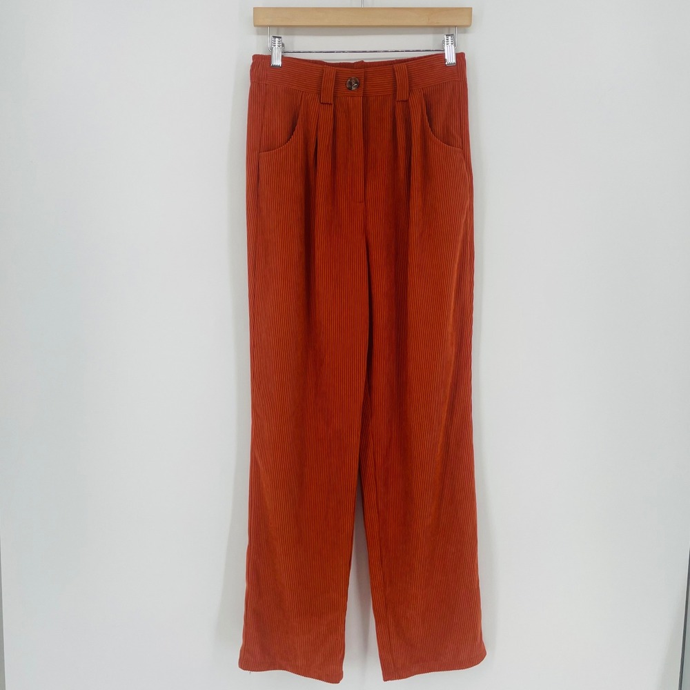 NWT HALARA Corduroy High Waist Wide Leg Trouser Pants Orange Size M‎ Casual Work